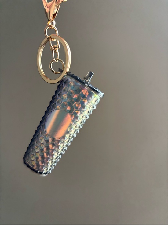 Accessories - Iridescent Textured Tumbler Keychain - Holographic Silver